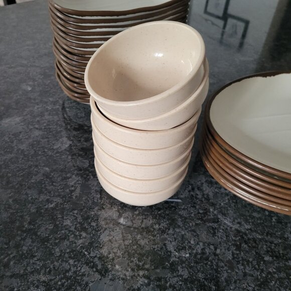 Melamine Restaurant Ware Plates Bowls Appetizer Sauce Dish Brown Cream 10 of eac - Picture 7 of 16